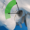 Knochenschädel-Position des Ohres. ChatGPT: Auf dem Bild ist ein Bereich des Jochbogens (Arcus zygomaticus) grün markiert, mit einem Maß von 2 cm sowohl horizontal als auch vertikal.