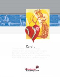 Titelblatt für einen Katalog der medicon instrumente GmbH zum Thema Herzchirurgie. Im Vordergrund eine stilisierte Darstellung eines menschlichen Herzens in Gelb- und Orangetönen mit einem roten, gebrochenen Herzsymbol davor. Im Hintergrund ein blaues EKG-Muster. Darunter mehrsprachiger Text zu Thorax-Herz-Gefäß-Chirurgie.