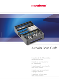 Offenes chirurgisches Set im Koffer für Alveolar Bone Graft mit geordneten Implantaten und Instrumenten auf blauem Hintergrund.